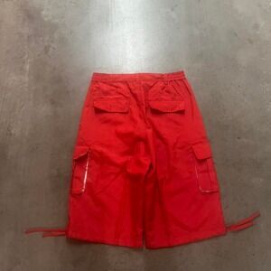 Y2K GB streetwear men's red cargo‎ shorts baggy skater hiphop paratrooper